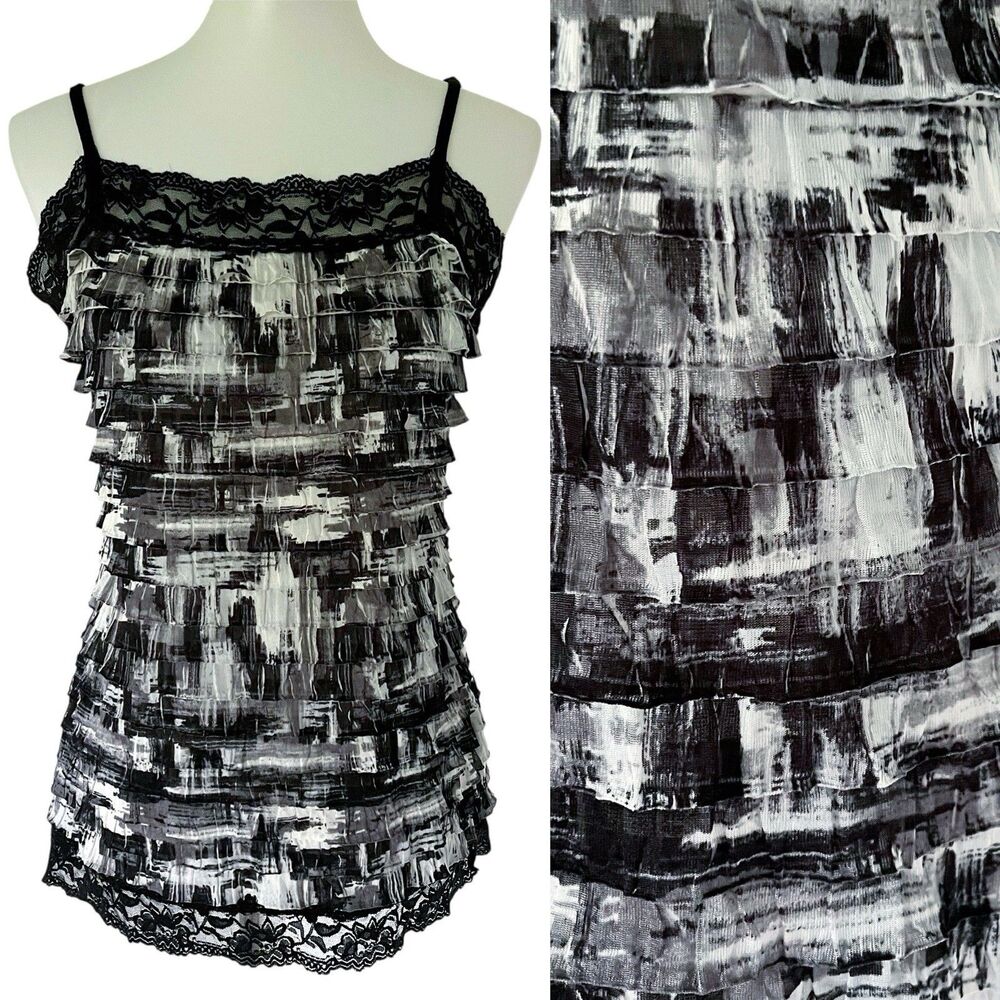 Vintage Y2K Tiered Layered Abstract Lace Cami Top Blouse Shirt L Large Maurices